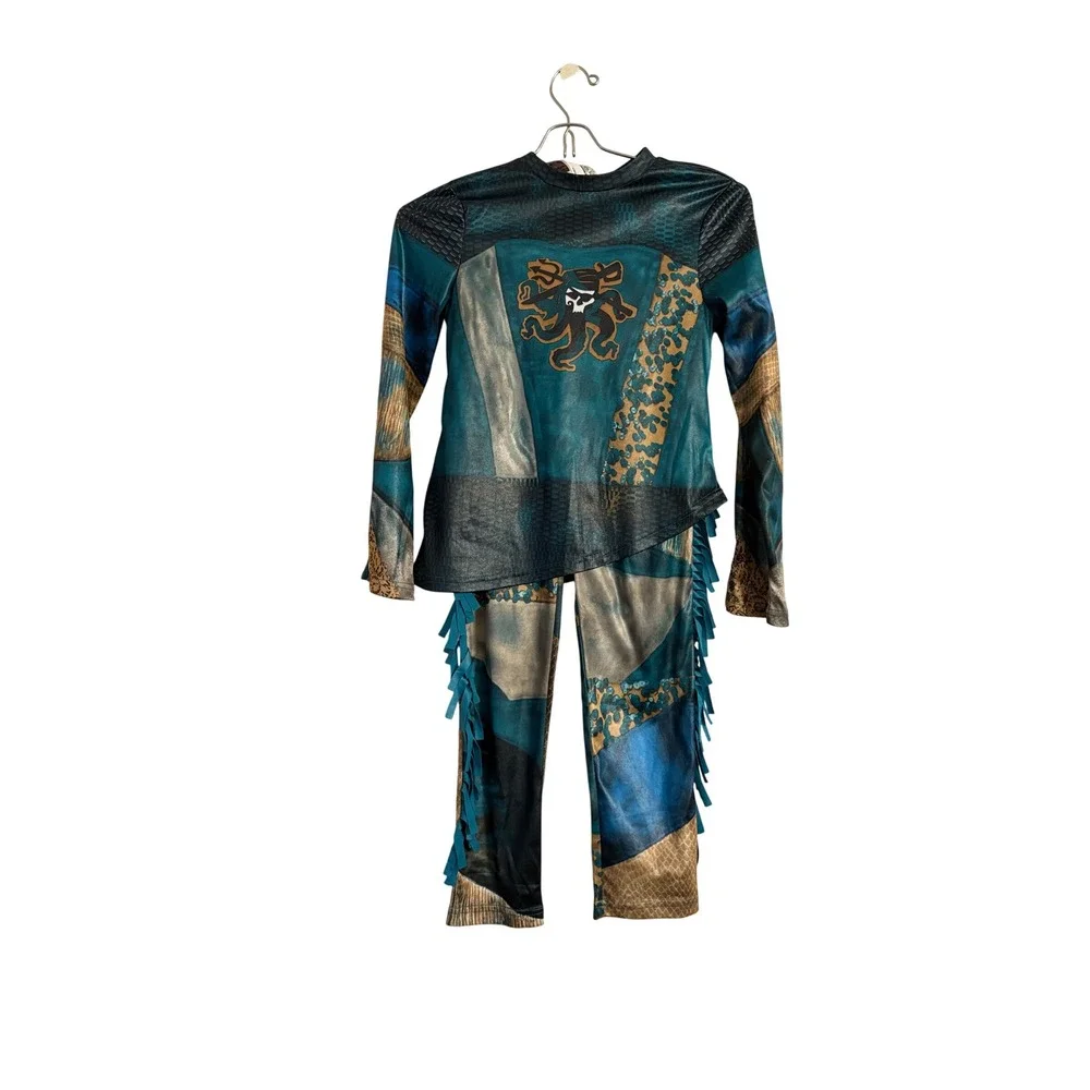 Disney Descendants 2 Uma Deluxe Costume Girls 7/8 Teal Pirate Jacket Pants Set